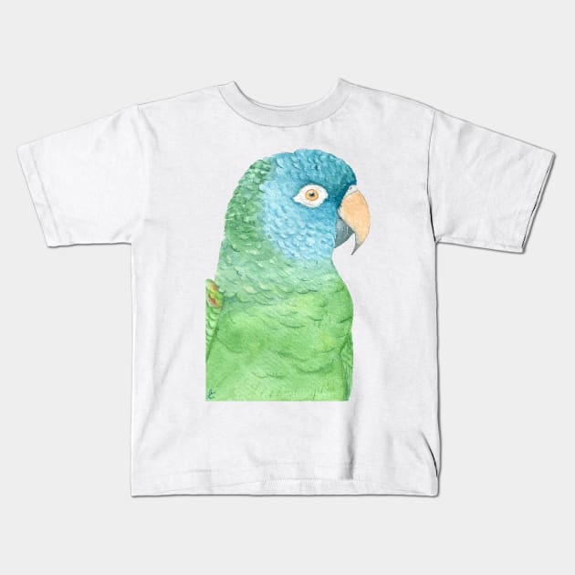 Watercolor blue crowned conure - parakeet painting Kids T-Shirt by Oranjade0122